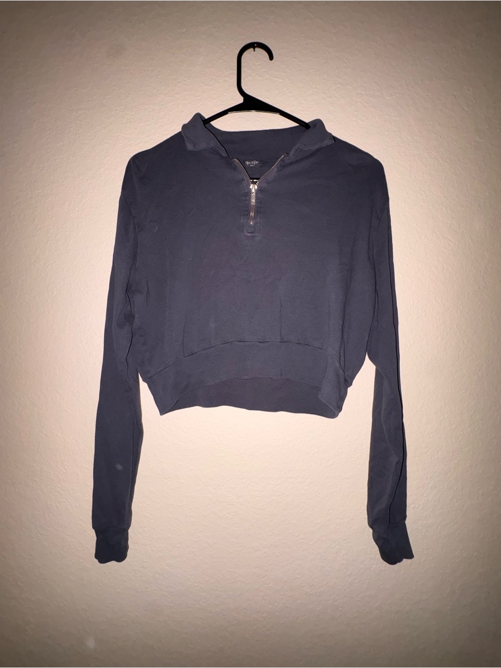 Brandy Melville Cropped Half-Zip Hoodie - Dusty Blue
